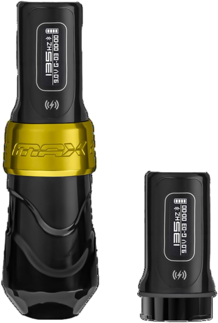 FK Irons - Flux Max Tattoo Machine - Gold Stealth - Tattoo Pen Includes 2 PowerBolt 2.0 For 10 Hours of Battery - 3.2mm Stroke