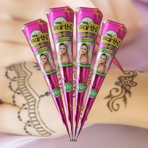 Sarthi 100% Natürliche Henna 3x Paste Cones (Rot-Braun) 125 g - Keine Mischung, Kein PPD - Hautfreundlich & Sicher - Perfekt für Körperkunst & Traditionelle Designs