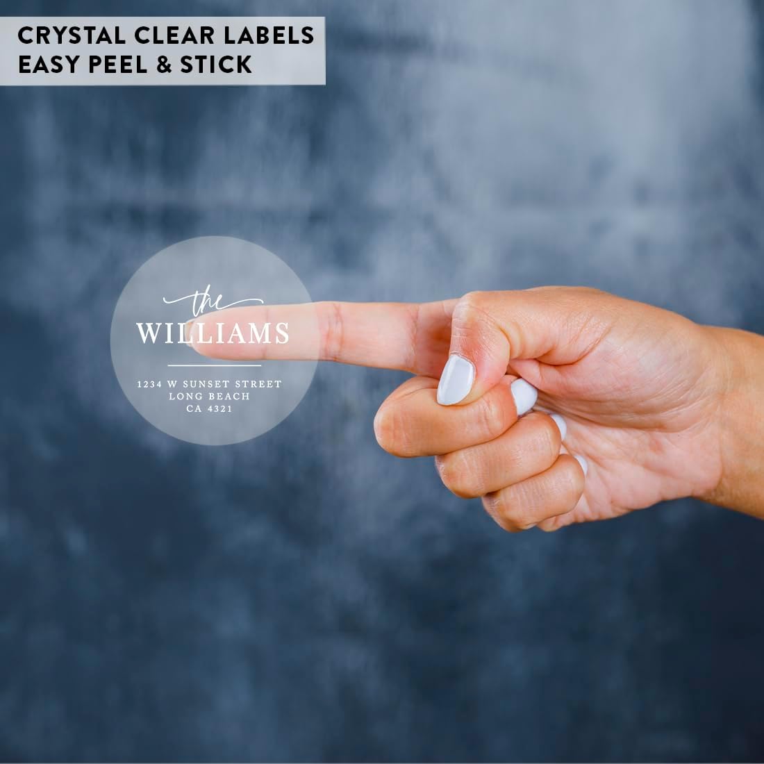 Andaz Press 2" Round Clear Personalized Wedding Return Address Labels with White Ink Custom Last Name Transparent Envelope Sealer, Self-Adhesive Mailing Sticker Labels for Wedding Invitations, 40-Pack