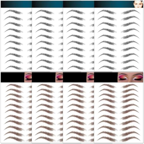 Eyebrow Tattoo 8 Sheets, 72 Pairs Waterproof 10D Hair-Like Temporary Eyebrows Peel Off Brows Grooming Transfers Stickers Makeup for Women, Brown/Black