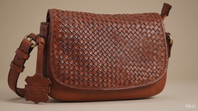 Hand Woven Leather Sling Bag for Women vintage Brown Saddle purse