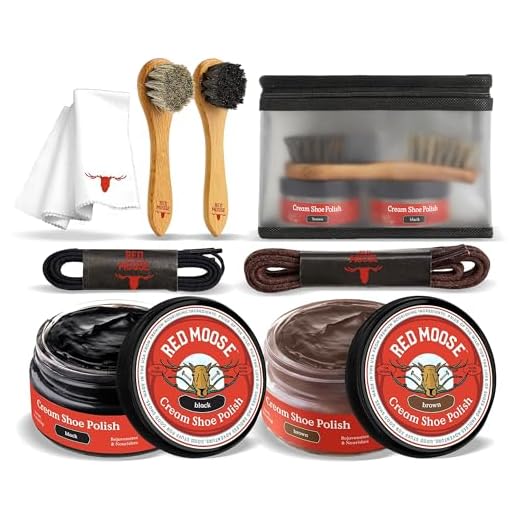8pc Black and Brown Shoe / Boot Cleaning Kit – Polish, Brushes, Cloth, Case - Red Moose