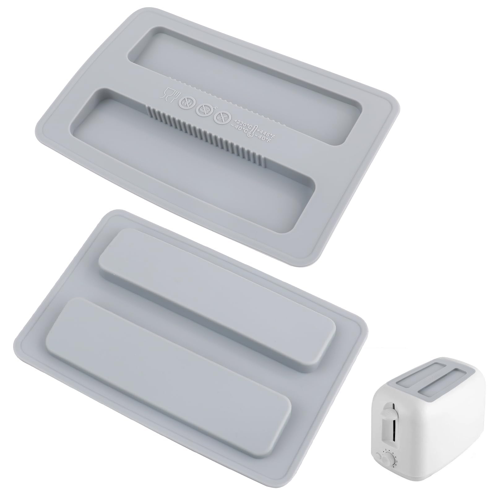 2 Pack Silicone Toaster Covers, Reusable 2 Slice Toaster Lid, Bread Maker Dust Cover, Wide Slot Toaster Protector for Kitchen, 15.8x10.5cm (Grey) — image 1