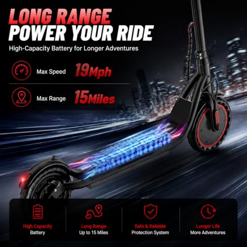 Image of Electric Scooter for Adults and Teens, 19 MPH, 15 to 21 Miles Long Range, 350W Motor, Lightweight E Scooter with App, 8.5-inch Tires and Dual Braking