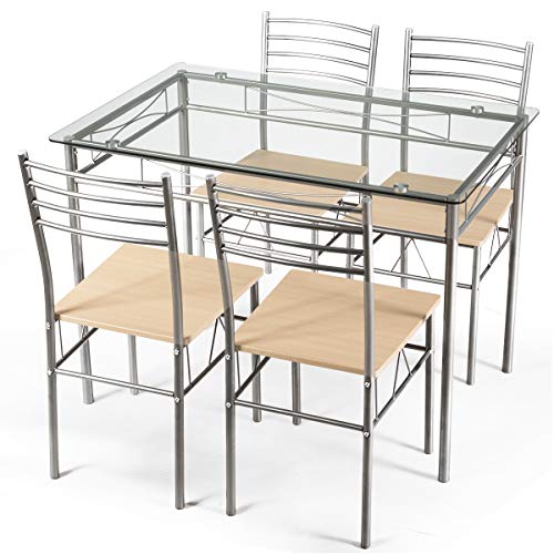 Giantex 5 Piece Dining Table Set, Kitchen Dining Set With Tempered Glass Table Top And 4 Chairs, Dinette Set For 4 For Breakfast Dining Room Kitchen #TOP7