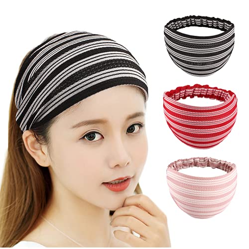MHR Ladies headbands, elastic wide-brimmed headbands, breathable headbands, stylish headbands, headbands and hair accessories suitable for women and girls (pack of 3) (Black, red, pink)