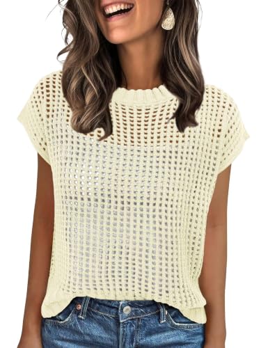 Image of ANRABESS Short Sleeve Sweater for Women Summer Crochet Knit Tops