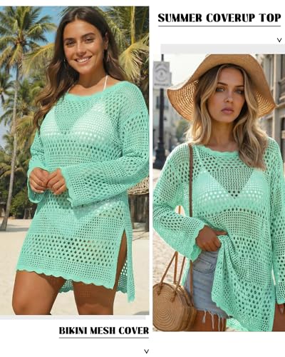 Image of CoCozy Womens Bathing Suit Cover Up, Beach Swimsuit Bikini Crochet Coverups Knitted Beachwear Dress 2025 Vacation Outfits,Light Green L