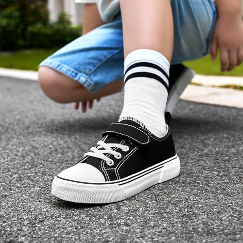 Image of Zoroadke Toddler Boys and Girls Sneakers Low Top Adjustable Strap Canvas Shoes for Kids