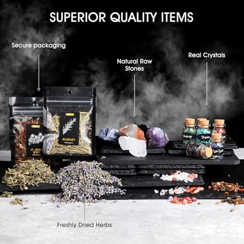 Nutgun Grand kit de fournitures de sorcellerie 60 pièces, fournitures et outils Wiccan y compris des herbes de sorcellerie, des bougies de sorcellerie, des cristaux, un guide, un kit de démarrage de – vue 4