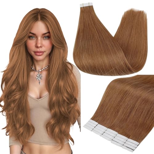 Image of Full Shine Tape Ins Human Hair Extensions, Ginger 16 Inch | 50g 20PCS, Invisible Seamless Skin Weft Human Hair Tape in Extensions for Women Real Hair Fashion-Inspired Looks