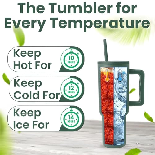 Image of Tumbler with lid and Straw 1200ML Cup Stainless Steel Insulated Cup for Water, Iced Tea or Coffee 1.2L Office Gym Travelling; Tumbler with Straw. (40 - Oz - Forest)