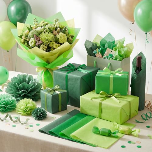 Image of woric 160 Sheets Green Tissue Paper for Gift Bags 20 x 14 Inch | 4 Assorted Green Tissue Paper Bulk for DIY Arts Crafts Birthday First Day of School Decorations