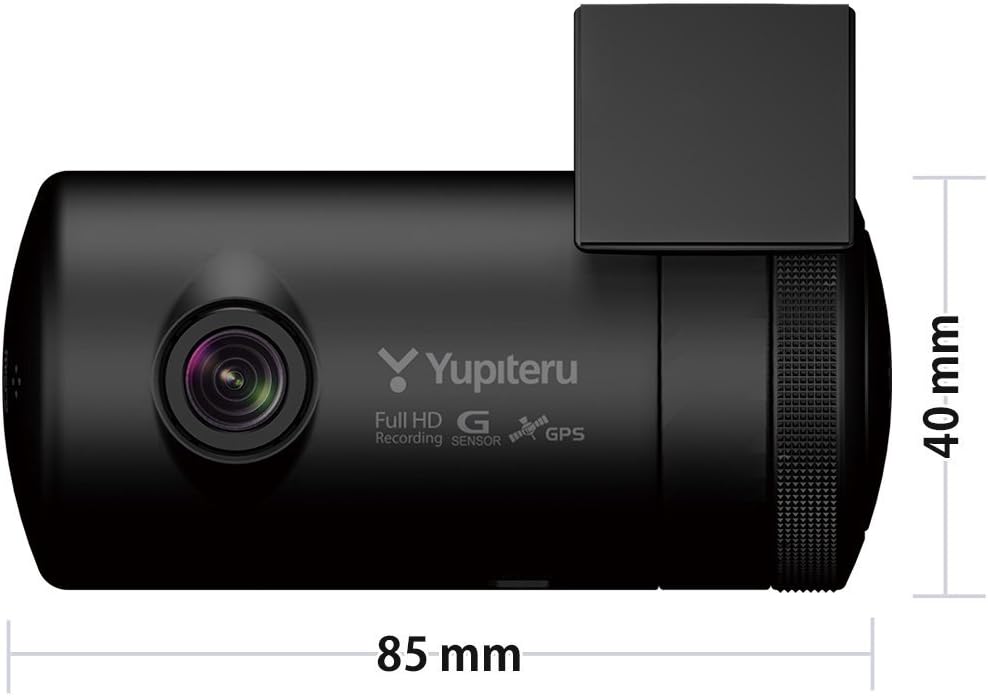 Side view of Yupiteru DRY-WiFiV5c drive recorder installed inside a car.