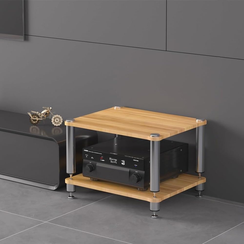 KLerDH Media Racks, HiFi Rack 3 Tier AV Media Stand Wood Shelf Record Player Stereo(Walnut,2 Tier (60x48x40cm))