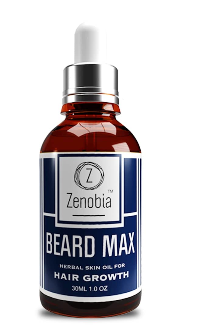 Zenobia Herbal Beard Max Oil - 100% Pure, Natural & Premium Hair Growth Oil for Soften, Tame, Condition Strengthened & Shiny Hair, Beard Care Manhood, Grow Hair on Patchy Skin-30ml 1.0 OZ