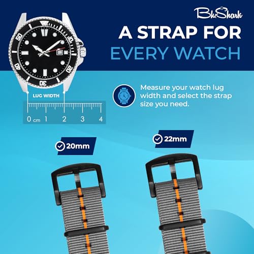 Image of BluShark - Original Collection Military-Style Waterproof Watch Strap, Fits All Timepiece Brands, Durable Nylon Wristwatch Accessories with Stainless Steel Buckle - 18mm, 20mm, 22mm & 24mm Watch Bands