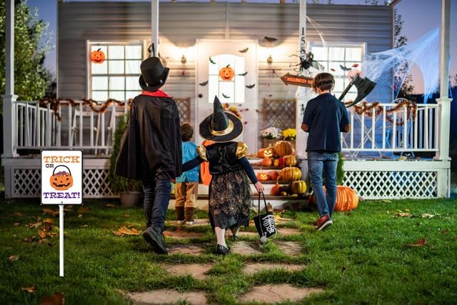 Vista 5 de Eveokoki Letrero de Halloween para patio, decoración de escoba y estacionamiento, letreros decorativos para jardín, estacas de aluminio