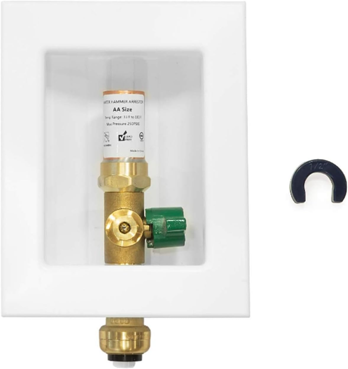 5 PCS Foskan 1/2" Push Fit Inlet Ice Maker Outlet Box (Pre-Assembled), 1/4" OD Compression Outlet, with Installed Green-Handled Quarter-Turn Ball Valve