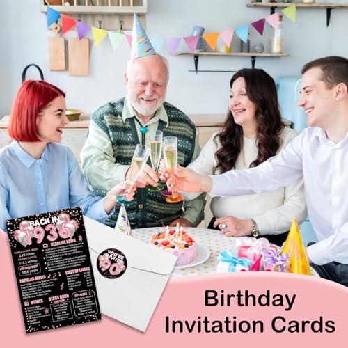 Invitaciones de 90 cumpleaños REWIDPARTY con sobres y acabados oro rosa 7