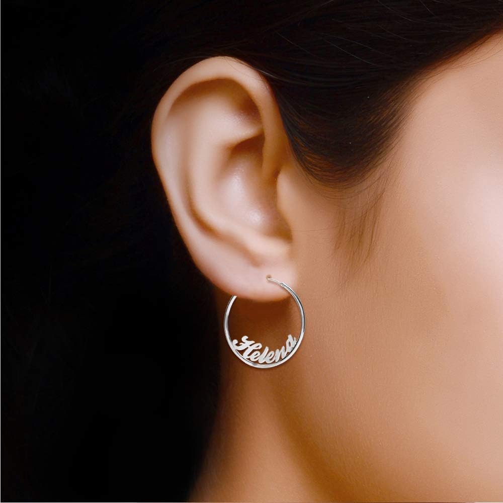 LeCalla Personalized Customized 925 Sterling Silver Initial Name Hoop Earrings for Women Teen