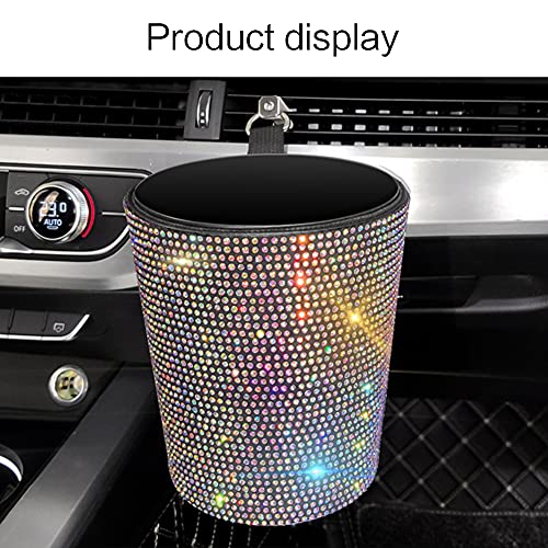 Image of Bling Car Garbage Trash Can,Glitter Diamond Trash Container Hanging Garbage Bin Multifuntional Organizer Storage Box Universal Dustbin Garbage Container,Blue