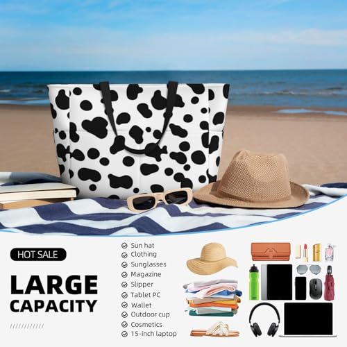 Sac de plage dalmatien au design peau de vache et grand format chic