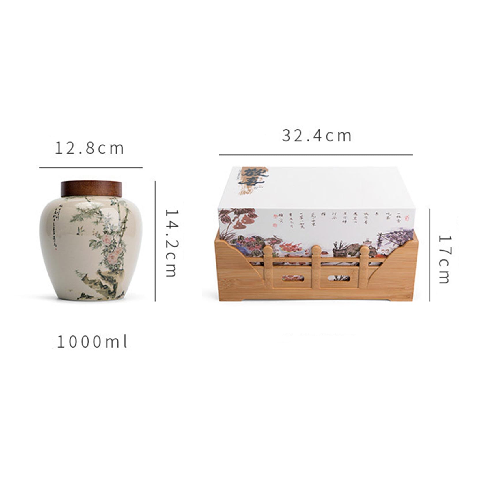 ZALTAS Ceramiczny słoik do przechowywania żywności – kanister na żywność z hermetyczną uszczelką, bambusową pokrywką i drewnianym pudełkiem na prezent, luźna herbata, kawa, orzechy przyprawy