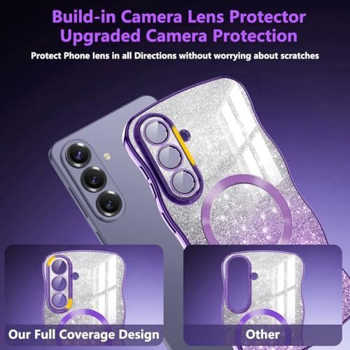 Meshine for Galaxy S26 Plus Case,[Compatible with MagSafe][Built-in Camera Lens] Magnetic Curly Wavy Frame Shockproof Shiny Cute for Women Girls Cover for Samsung Galaxy S26 Plus,Glitter Purple - image 4