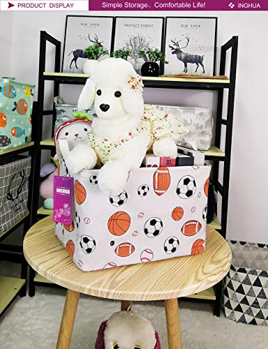 Image of Rectangular Storage Basket Fabric Organizer Bin for Toys,Books,Clothes,Gifts,Pets-Perfect for Home,Office,Nursery,Dorm,Shelf(Rec ball game)