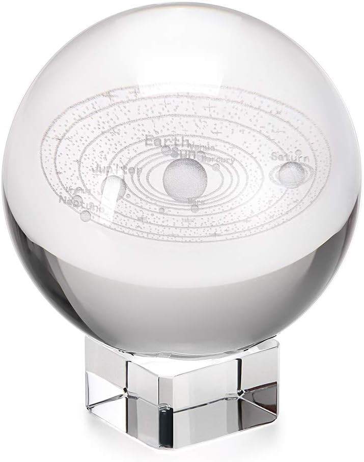 IGNPION Solar System K9 Crystal Ball Glass Sphere Display Globe Paperweight Healing Meditation Ball with Clear Stand for Creative Gift Home Ornaments(80MM/3")