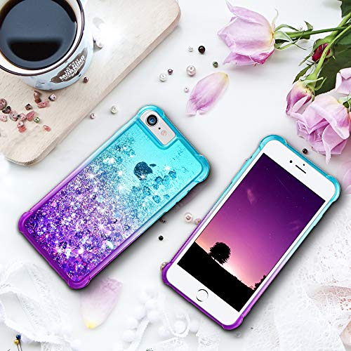 Ruky Iphone 6 6S 7 8 Case, Iphone Se 2020 & Iphone Se 2022 Case, Gradient Quicksand Series Glitter Bling Flowing Liquid Floating Tpu Bumper Cushion Protective Women Girls Phone Case (Teal Purple) #TOP6