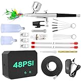 Airbrush Kit with Air Compressor, 40-48PSI High Pressure Air Brush Set, Non-Clogging Design, 0.2/0.3/0.5mm Nozzles & Full Cleaning Kit, Beginner Friendly for Nail Art, T-Shirt, DIY Model Painting
