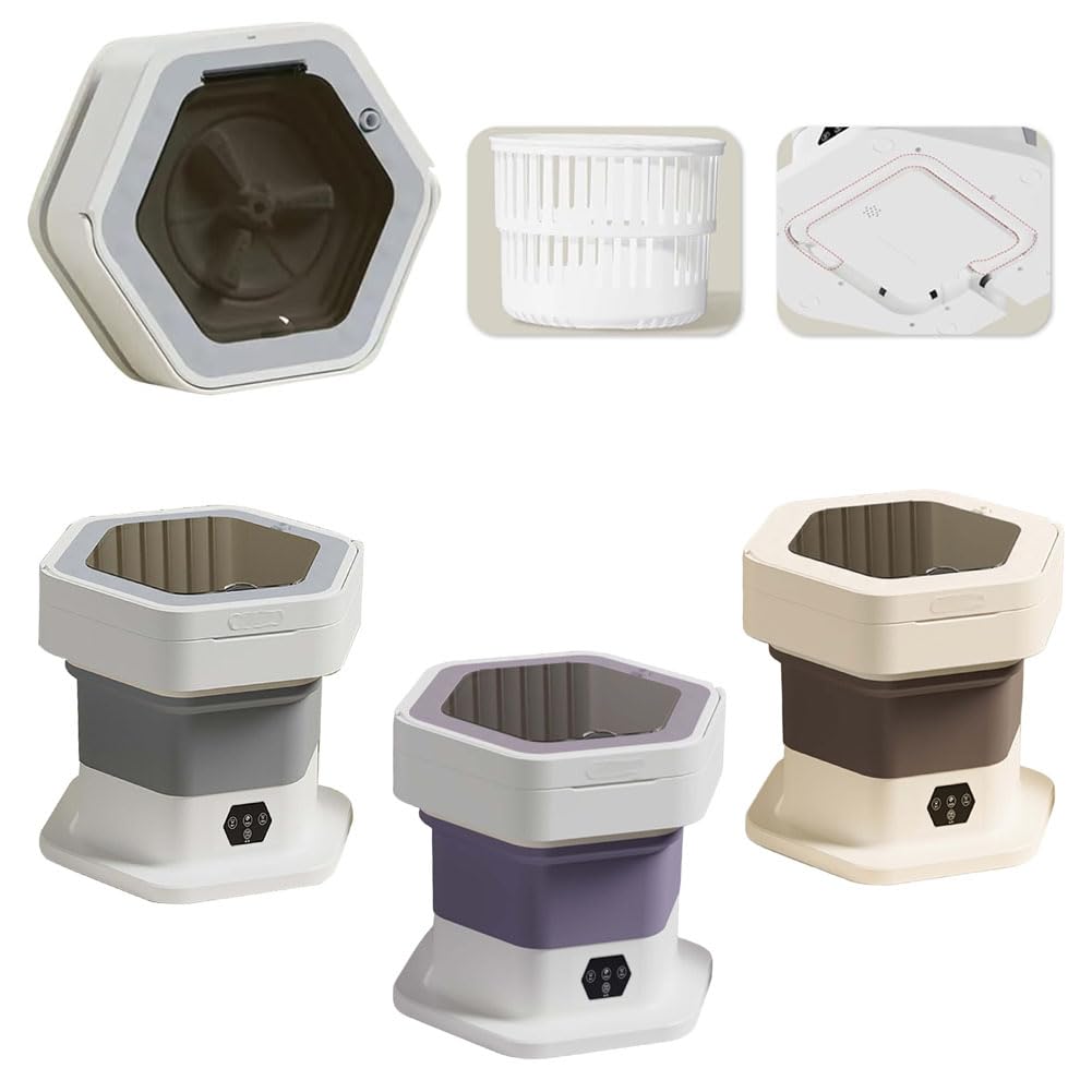 Mini Lave Linge Portable, Mini Machine à Laver Portable 8L avec Panier égouttoir 3 Modes Commande Tactile Intelligente Poignée Escamotable Purple