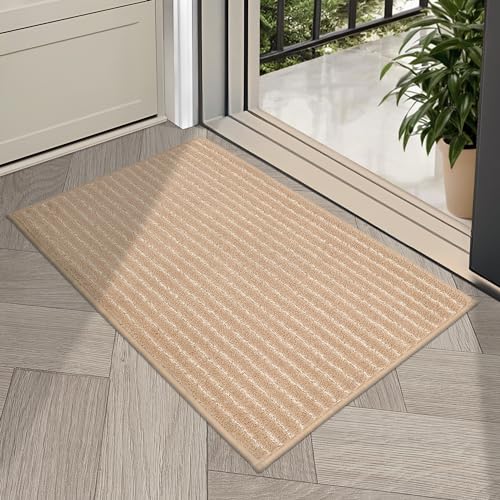 COSY HOMEER Indoor Door Mat Floor Mats Dirt Trapper Wet Shoes and Paws, Front Door Outside Entry Welcome Outdoor Entrance Dog Cat Mat, Anti Slip Washable, 24"x35",Beige Beige 24" x 35"
