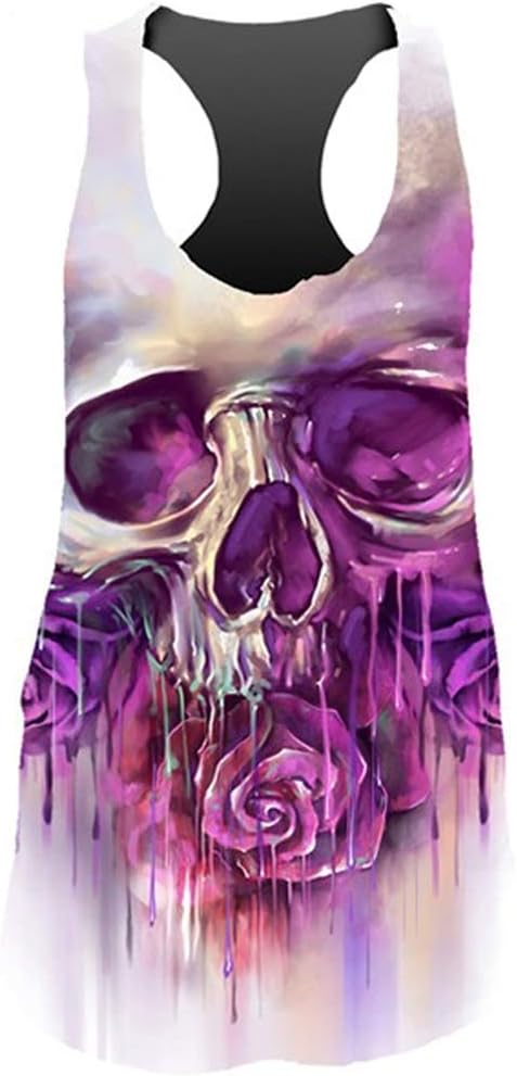 Lethal Angel Women's Painted Skull Sublimation Racer Back Tank Top Purple/White L