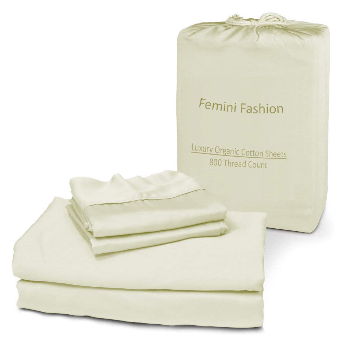 Femini Fashion 100 Organic Cotton Bed Sheets Certified 800-Thread-Count 24-Inch Deep-Pocket Crisp 4-Piece Bed Sheet Set 1 Flat