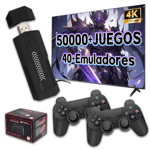 X2 Plus Consola de Juegos Retro con Salida 4K HD,más de 50000 Juegos Integrados,más de 40 simuladores,procesador S905L de Cuatro núcleos,Mando de Videojuegos con 2 mandos inalámbricos,128G
