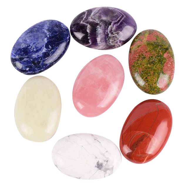 Piedra Natural 7 PCS/Set 60 * 40 * 20 Piedra de Palma Grande Cristal Cuarzo Pulido Decoración Espiritual Inicio Colecciones (Color : Chakra Set)