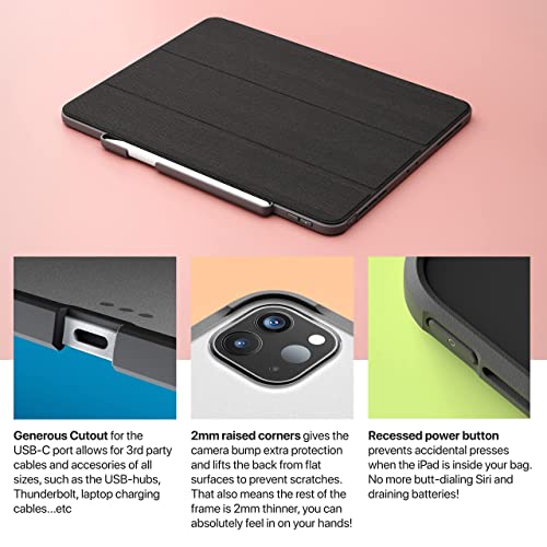 Tineeowl Mocha Ipad Pro 12.9 Inch Case 2021, 2020, 2018 (5Th, 4Th & 3Rd Generation) Ultra-Slim Clear Case With Pencil Holder + Tri-Fold Stand Cover, Absorbs Shock, Lightweight (Black) #TOP5