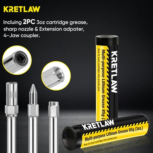 image for KRETLAW Mini Grease Gun (3000PSI) with Double 3oz Cartridge Grease and