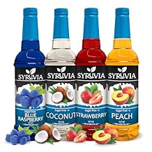 Syruvia Sugar Free Syrup Variety Pack Strawberry, Coconut, Peach & Blue Raspberry - Gluten-Free, Kosher, 25.4 fl oz Bottles - Enhance Your Coffee Experience