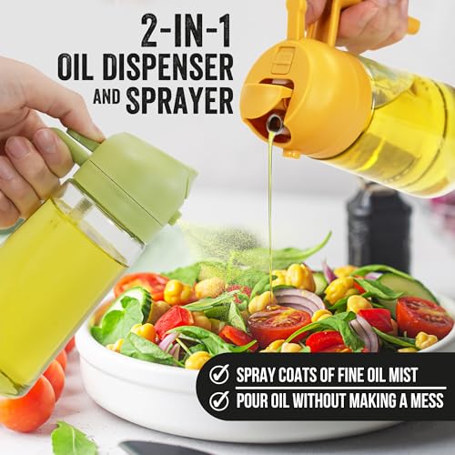 Image of Oil Sprayer Dispenser for Kitchen - 2 in 1 Spray Pour Olive Oil Dispenser Sprayer Bottle for Cooking Grilling Kitchen Salad Barbeque - Refillable Reusable Multifunctional Oiler 16oz (470ml)