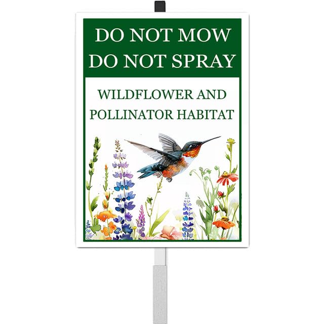 vfsxcmi Do Not Mow Do Not Spray Wildflower and Pollinator Habitat Yard Sign With Stakes 8X12 inches Rustproof Reflective Aluminum Pollinator Friendly Garden Sign Stand Outdoor