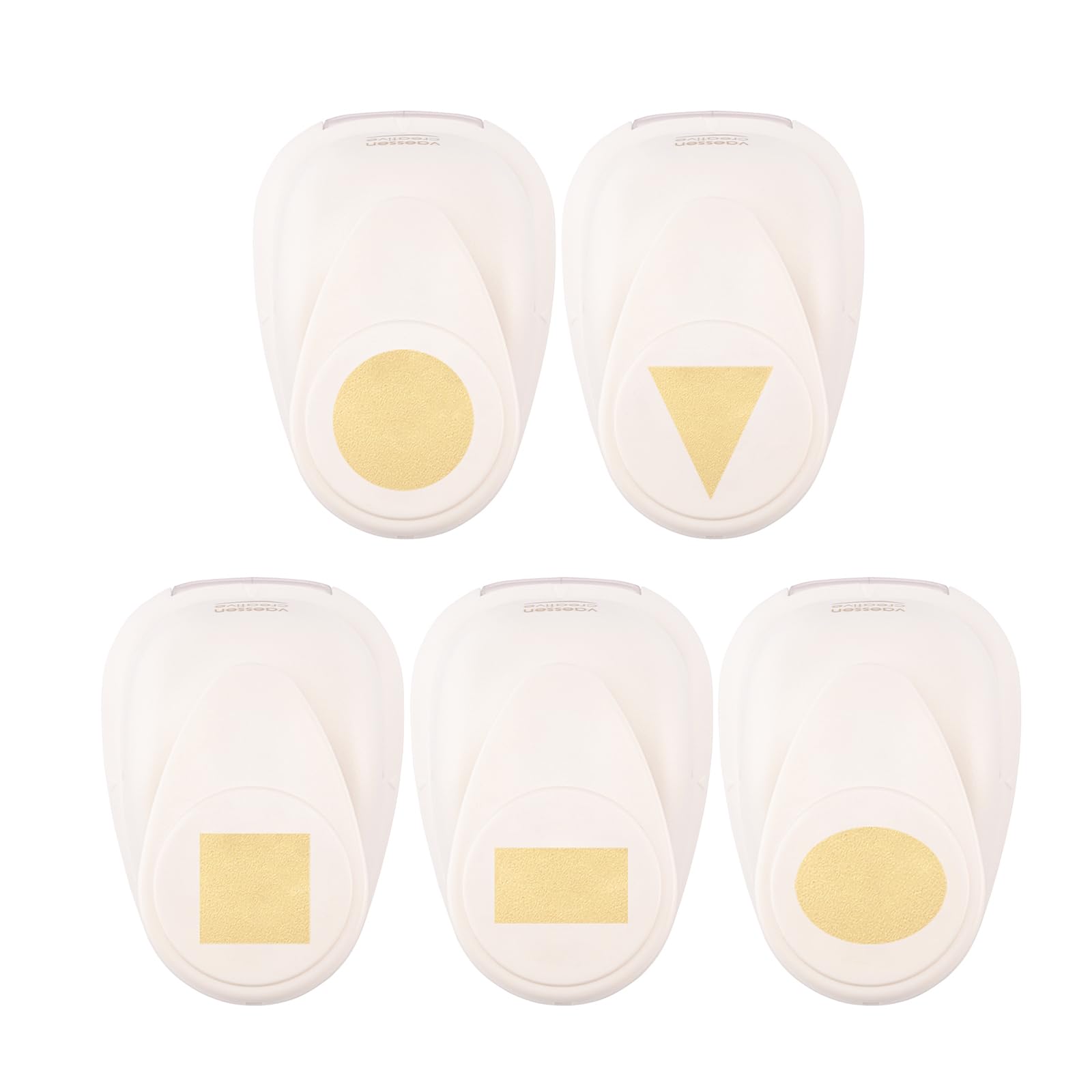 Vaessen Creative Punch Set 5 pcs-Basic Shapes-Ø 1", 0.79 x 0.75, 0.7 x 0.7, 0.9 x 1 and 0.7 x 1-for Paper Crafting, Card Making and Scrapbooking, White-Gold, Various