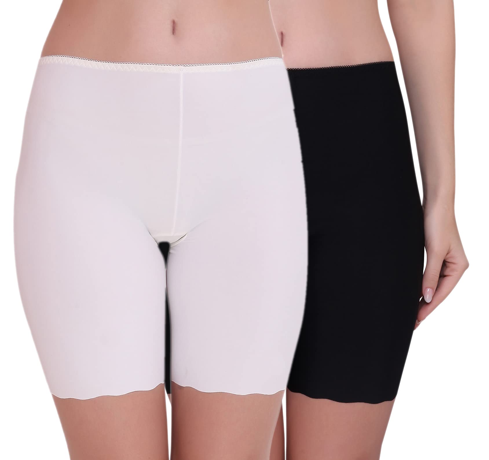 plumbury Women's Seamless Ice Silk Slip Shorts/Cycling Shorts/Under Skirt Shorts (Pack of 2)-picture-13