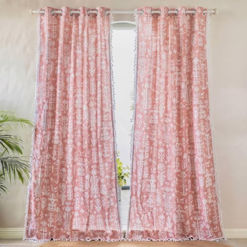 Image of Tranquebar Curtain Co. 213 cm (7 Feet), Cairo Peach, 1 Piece, 100% Cotton Fabric, Eyelet- Door Curtain 7 Feet,Eyelets,Kids Room,Living Room