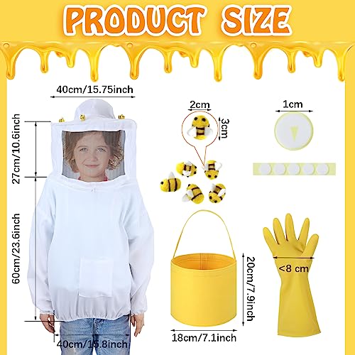 Jiuguva 13 Pcs Beekeeper Set Includes 1 Beekeeper Jacket 5 Pcs Wool Felt Bees 5 Pcs Round Double Sided Tape 1 Beekeeping Gloves 1 Felt Bucket for Children Beekeeping Supplies Halloween (Medium) - Thumbnail 5
