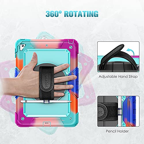Casebot Case For Ipad 9.7 Ipad 6Th/5Th Generation/Ipad Air 2/ Pro 9.7 With Screen Protector, [360° Rotating Stand] Rugged Heavy Duty Shockproof Cover With Hand Shoulder Strap Pencil Holder, Sky Blue #TOP2