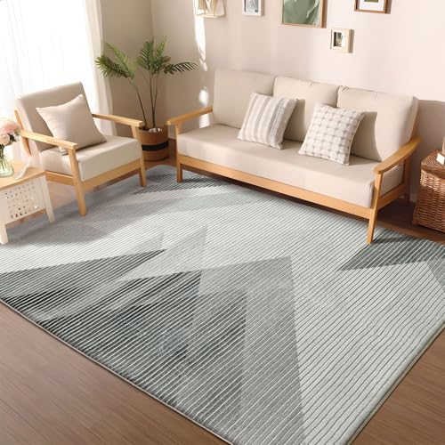 ASIinnsy Teppich Wohnzimmer Schlafzimmer Kurzflor Modern Großer Rutschfest Weich Abstrakt Esszimmer (Geometrisch Grau Weiß, 120 x 160 cm)